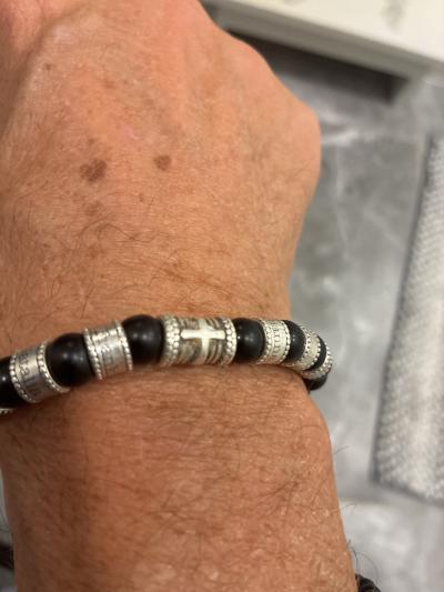 Cross Men Name Bracelet With Black Onyx Stones