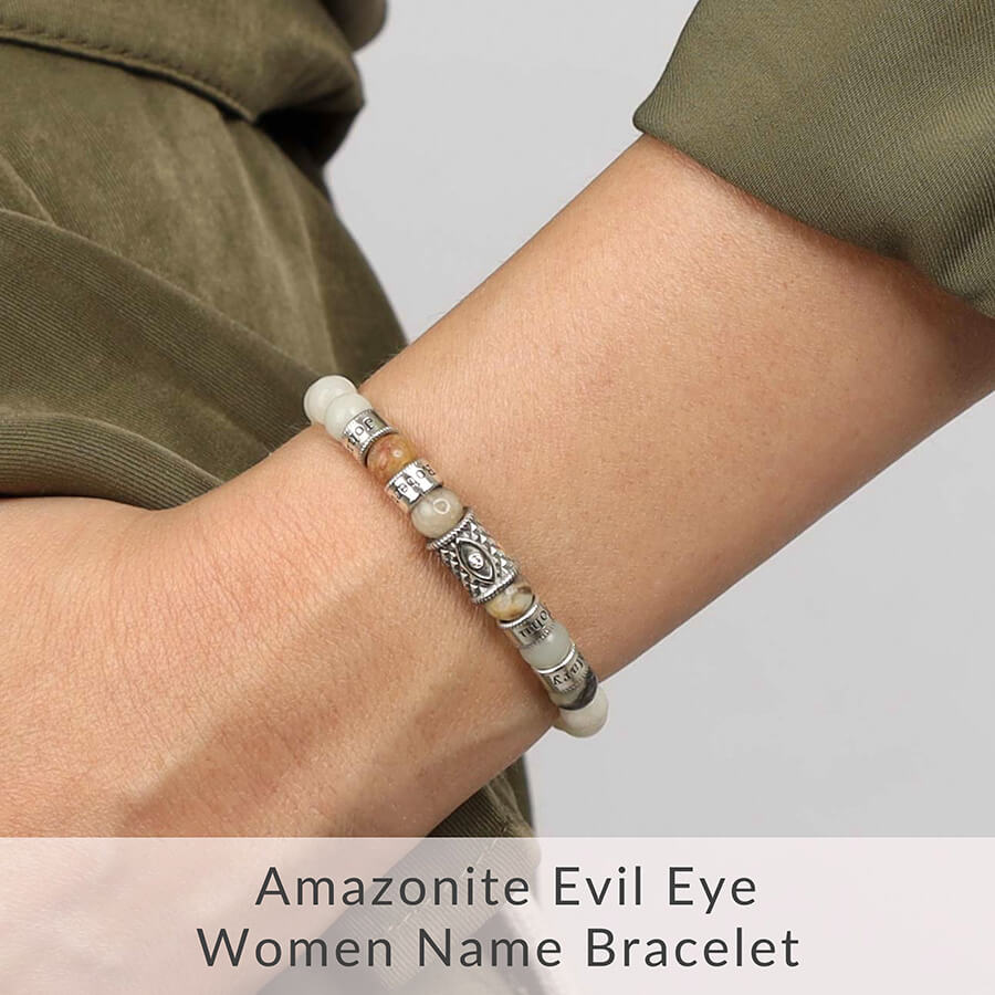 Amazonite Evil Eye Women Name Bracelet