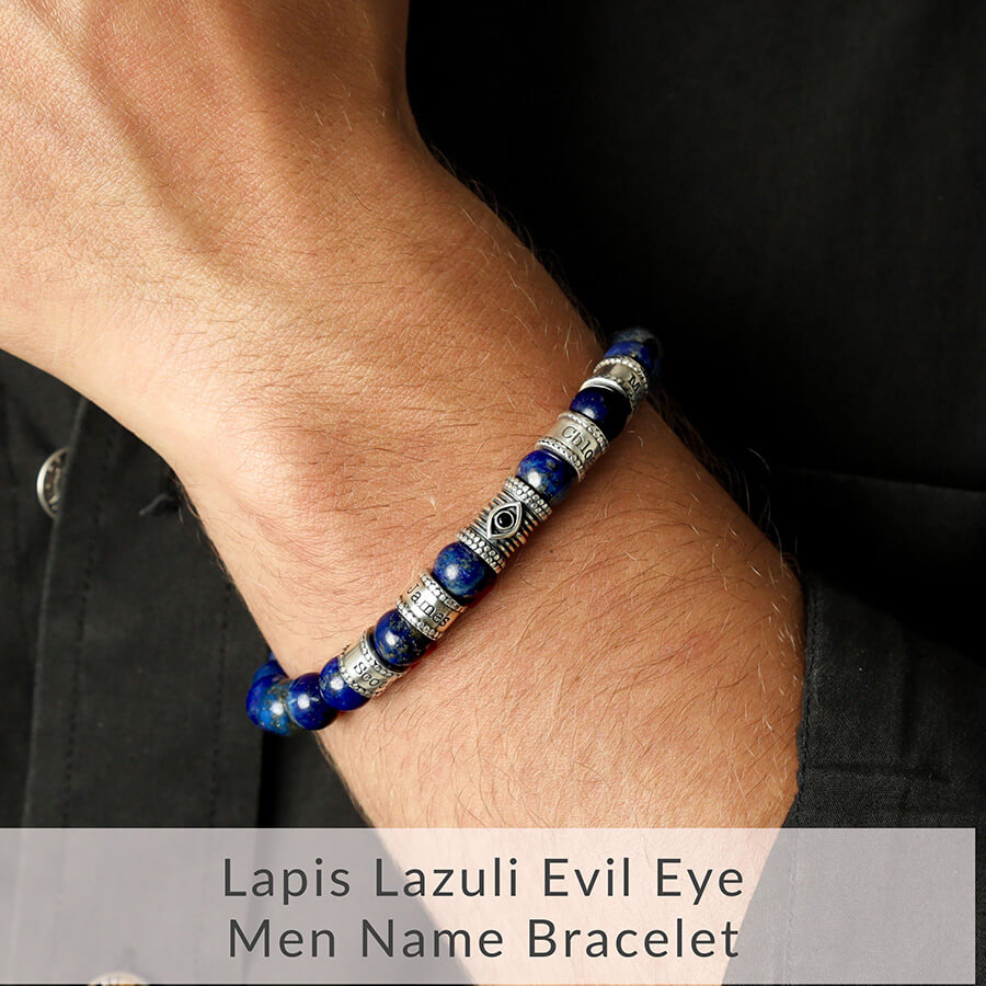 Lapis Lazuli Evil Eye Men Name Bracelet