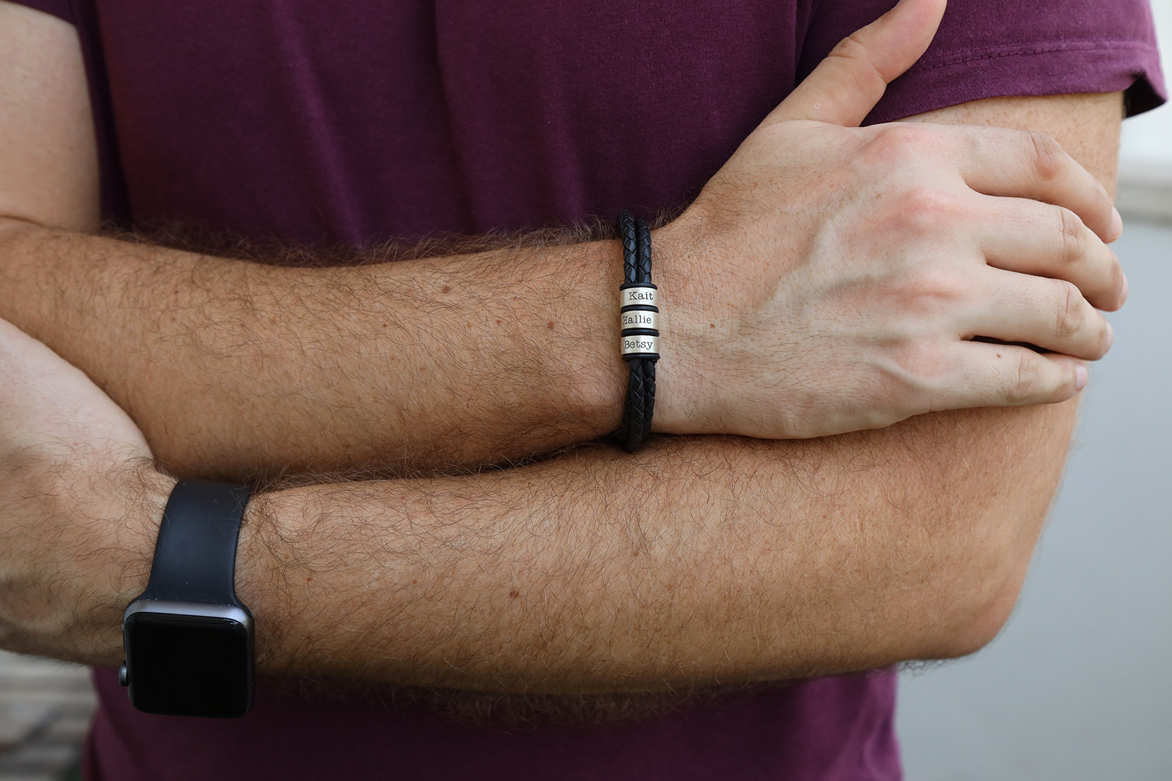 Leather Men's Bracelet With Separated Names