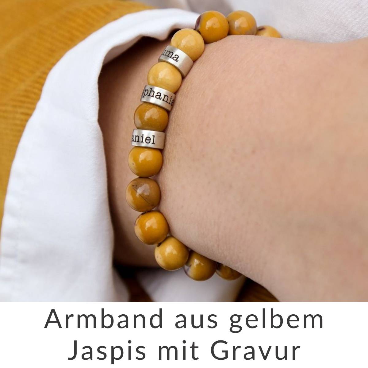 Personalisiertes Armband aus gelbem Jaspis mit Namen