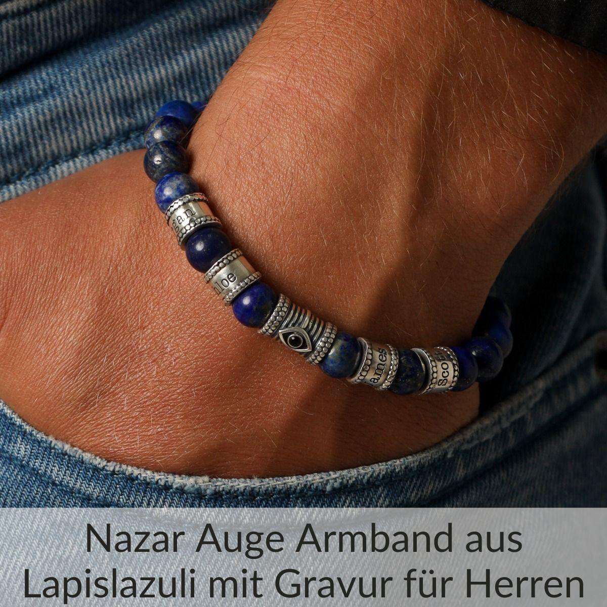Nazar Auge Armband aus Lapislazuli mit Gravur für Herren