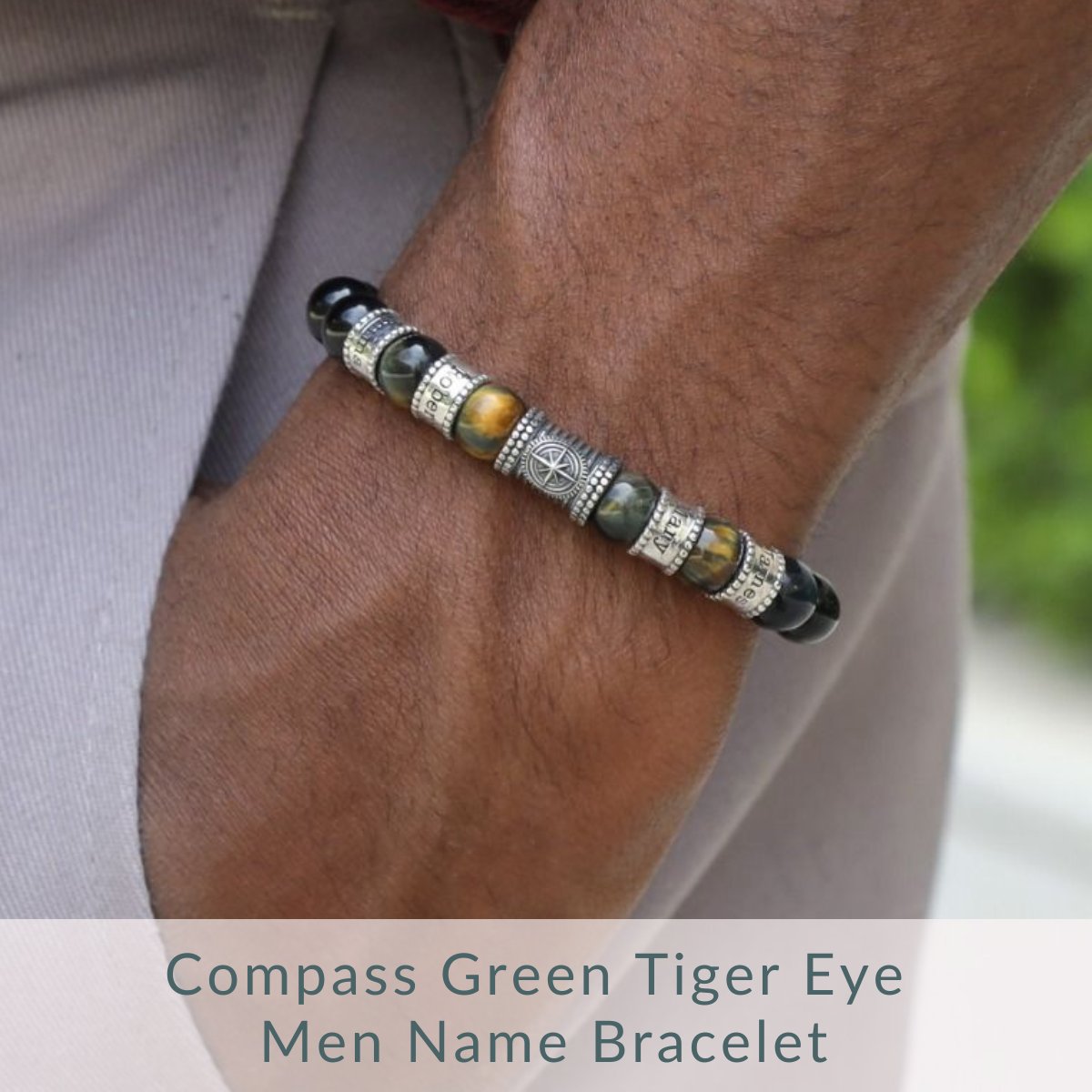 Compass Tiger Eye Men Name Bracelet