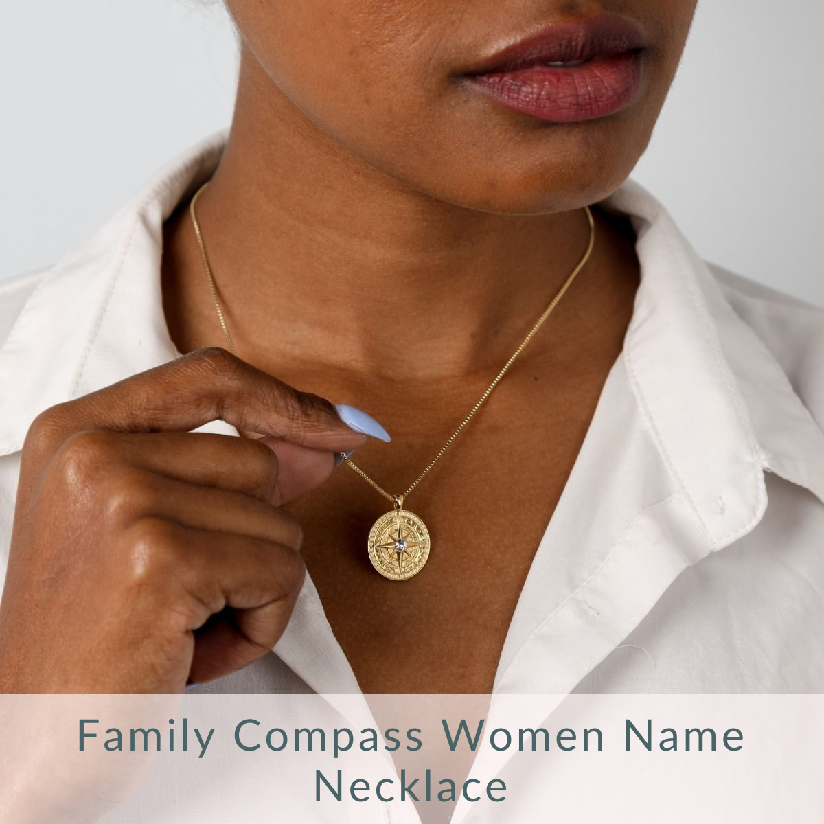 Gold Plated Compass Necklace with Coordinates for Women