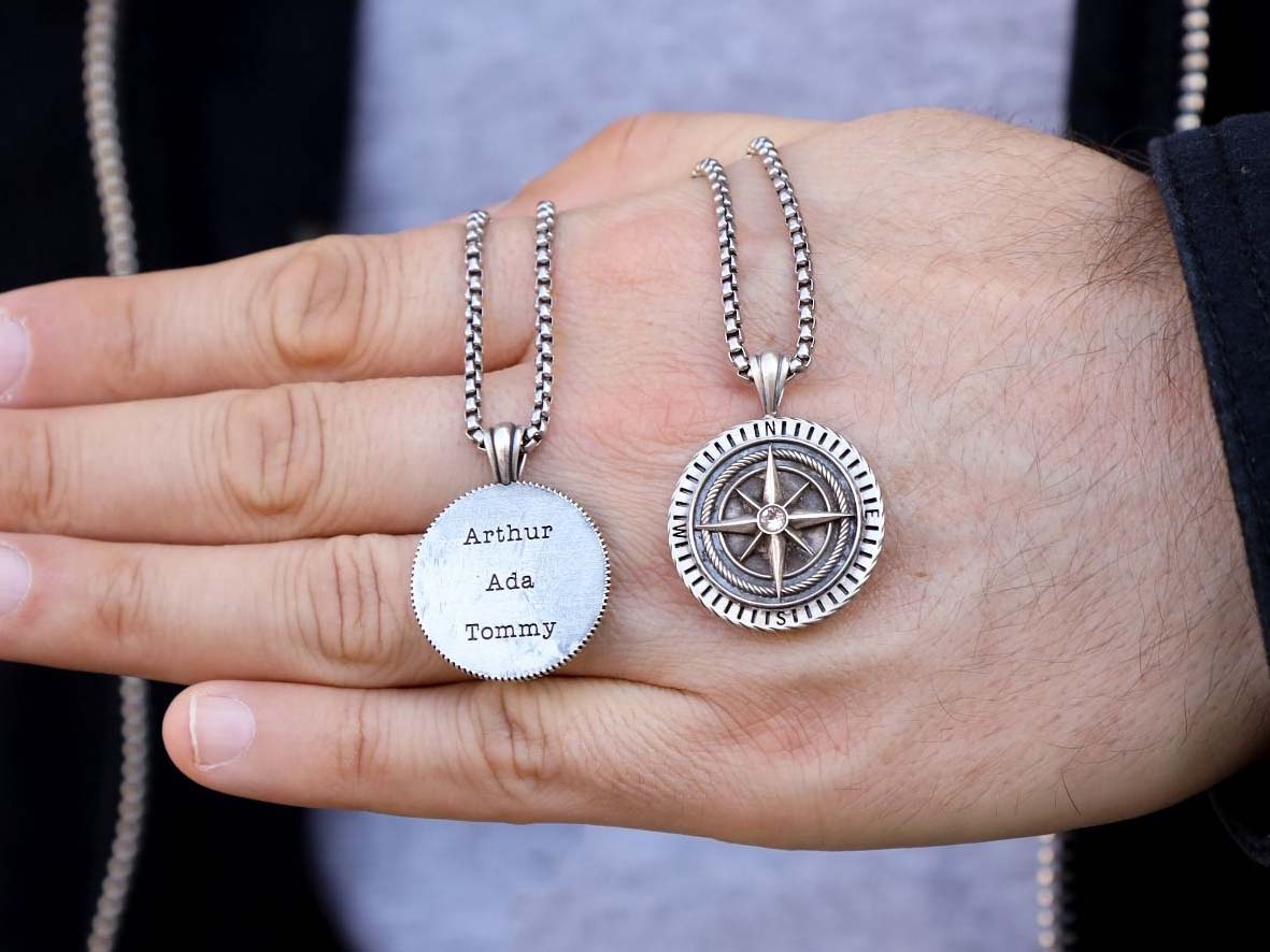 Kompass Kette für Herren mit Gravur