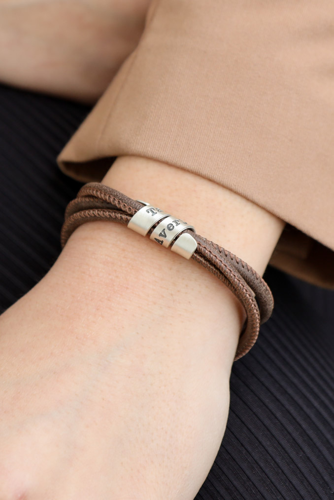 Family Name Bracelet - Brown Suede [Sterling Silver]