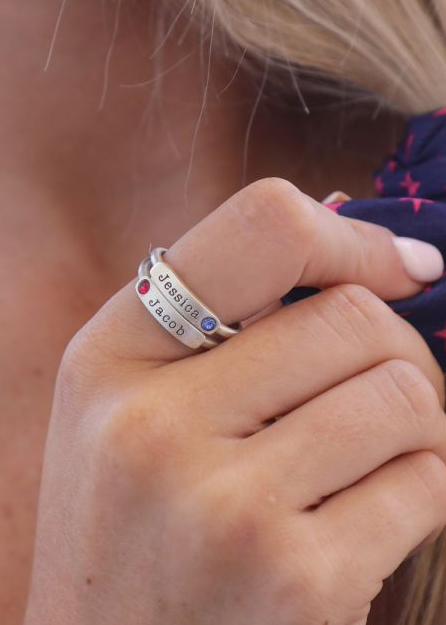 Layers Of Love Name And Birthstone Rings [Sterling Silver]